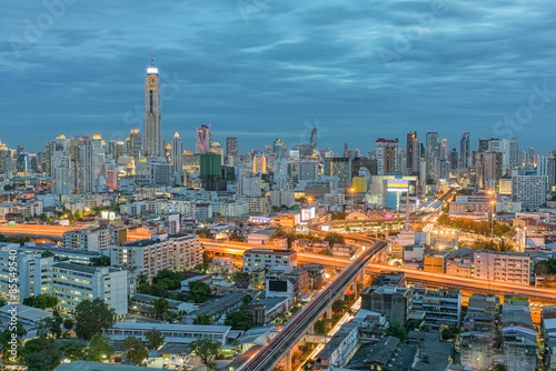 Bangkok city in night view with nice sky, Thailand