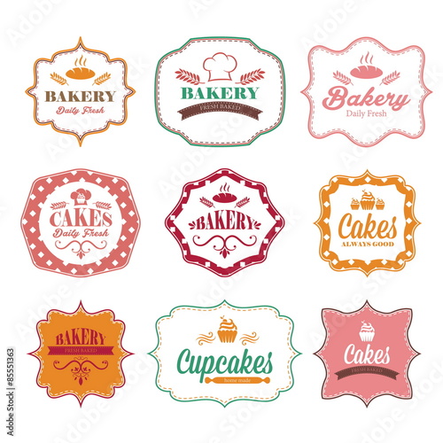 Collection of vintage retro bakery logo labels