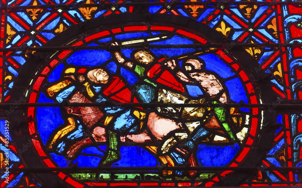 Knights Chasing Stained Glass Sainte Chapelle Paris France