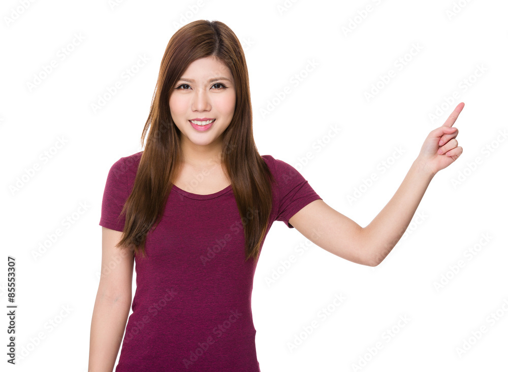 Young woman with finger point up