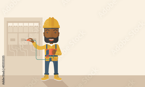Black electrician repairing an electrical panel