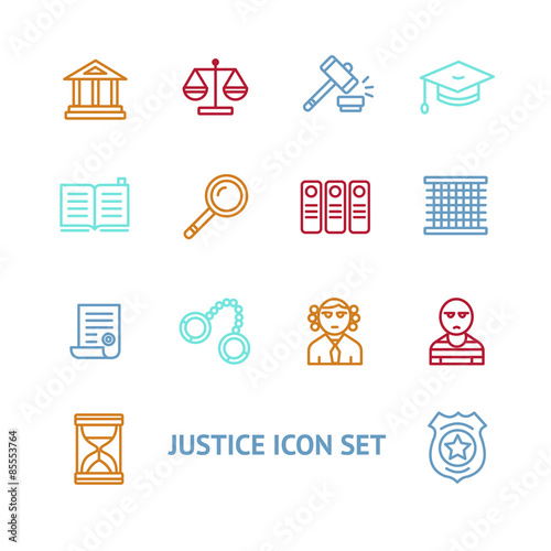 Vector justice law outline icon set