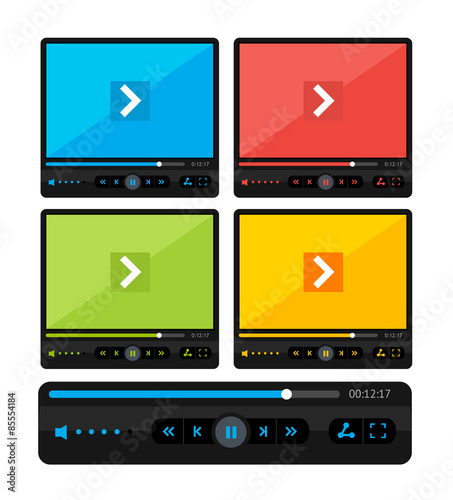Vector colorful video player skin set