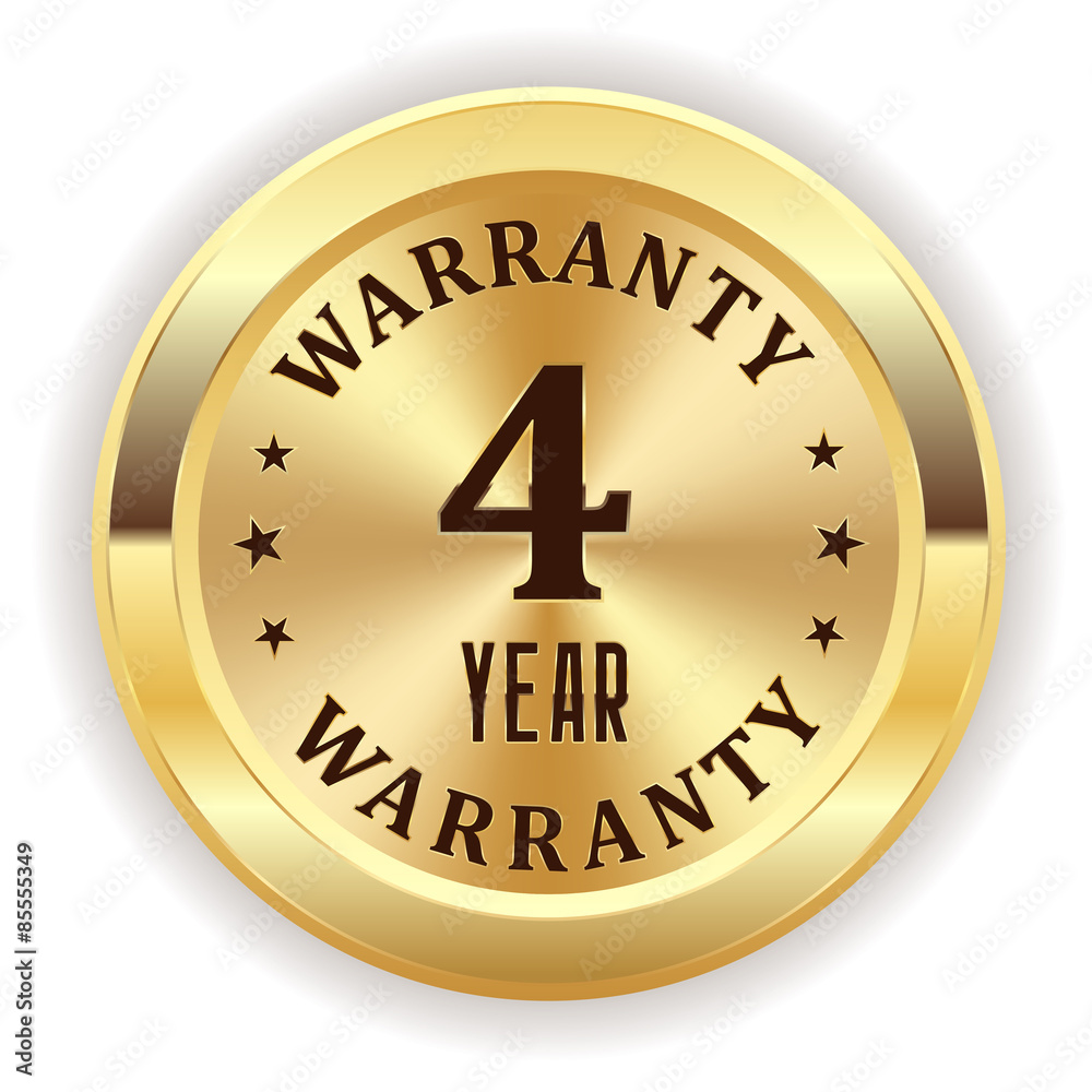 Gold four year warranty seal on white background Gold four year warranty seal on white background