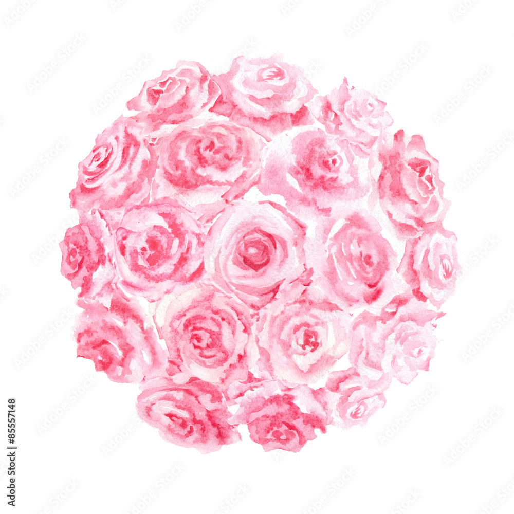 Watercolor ball of pink roses Watercolor ball of pink roses