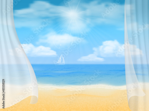 beach and curtains