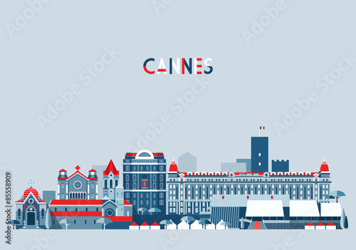 Cannes France city skyline vector background Flat trendy illustration photo