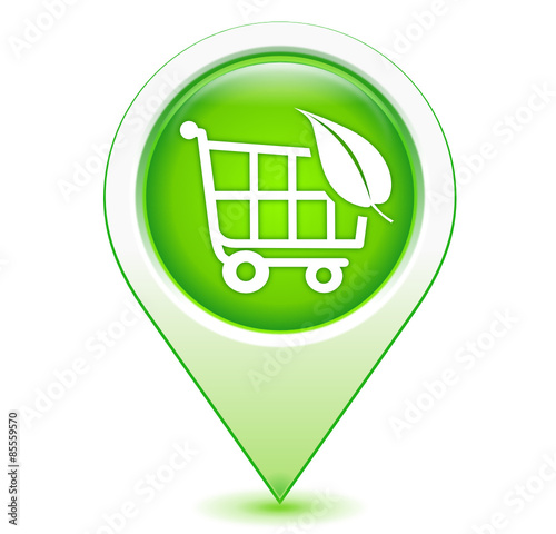 chariot bio sur marqueur géolocalisation vert