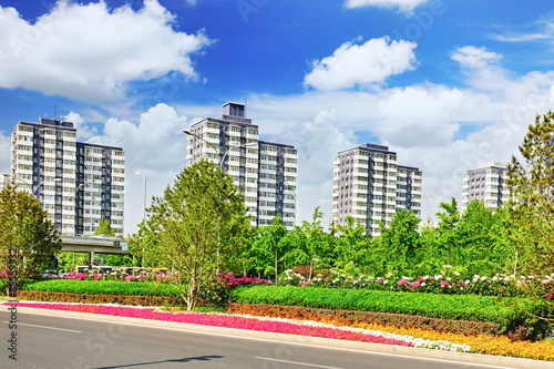 Modern office and residential buildings on the streets of Beijin