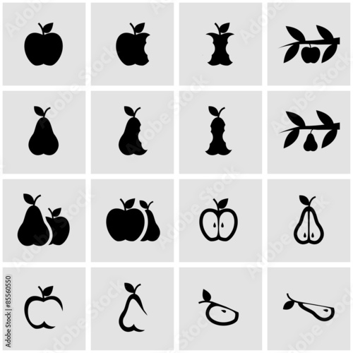 Vector black apple and pear icon set