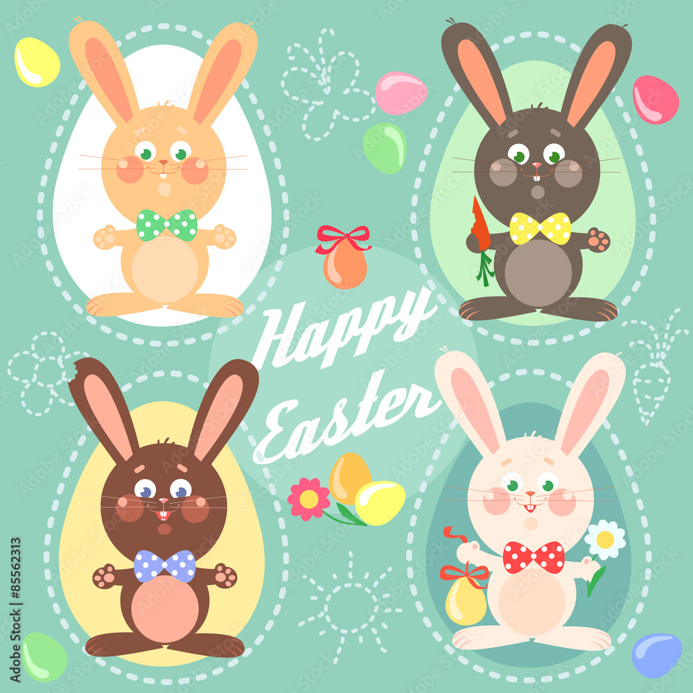 Fototapeta premium Happy Easter card with bunnies.