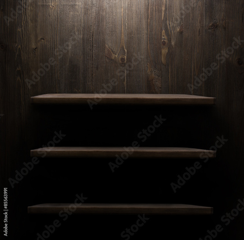 dark wooden background texture. Wood shelf, grunge industrial interior