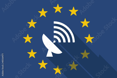 European Union long shadow flag with a satellite dish