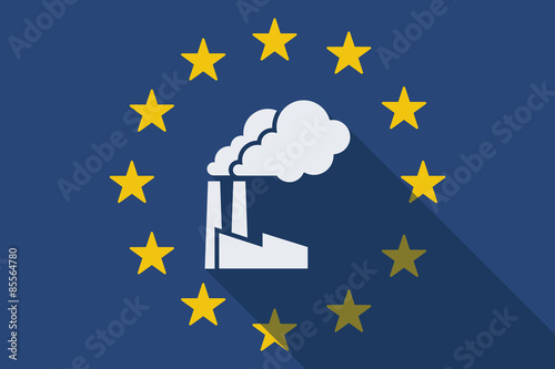 European Union long shadow flag with a factory