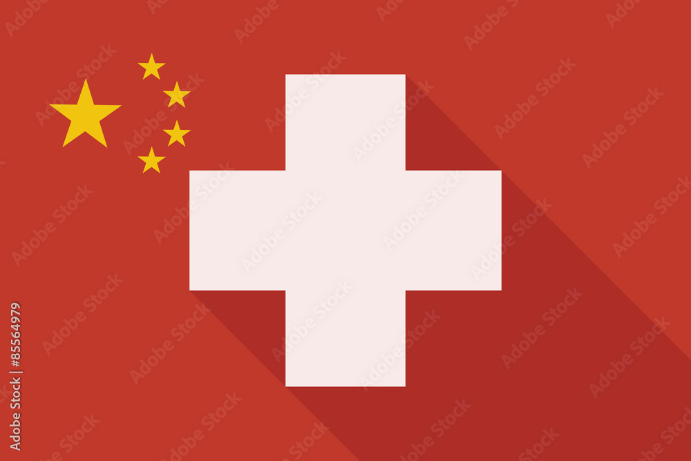 Obraz premium China long shadow flag with a pharmacy pill