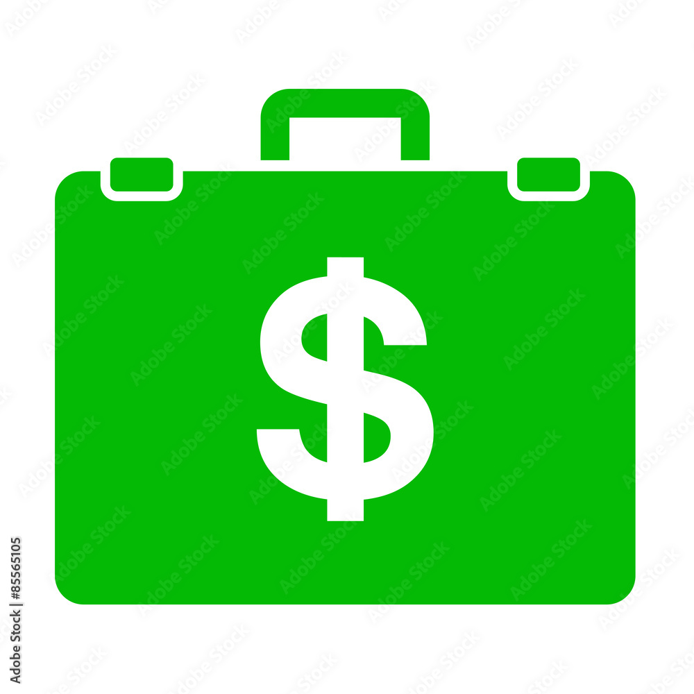 Icono aislado maletin con simbolo dolar verde Icono aislado maletin con simbolo dolar verde