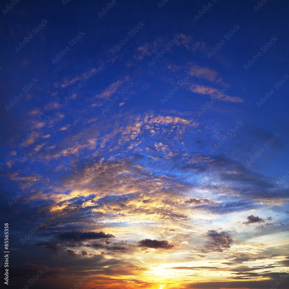 Spectacular sunset sky in high resolution. Square composition.