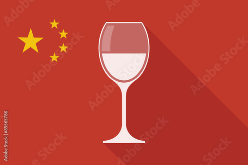 China long shadow flag with a glass of wine