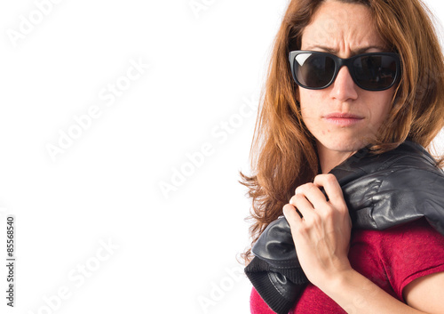 Rock woman with leather jacket