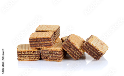 sweet wafer cream with chocolate on white background