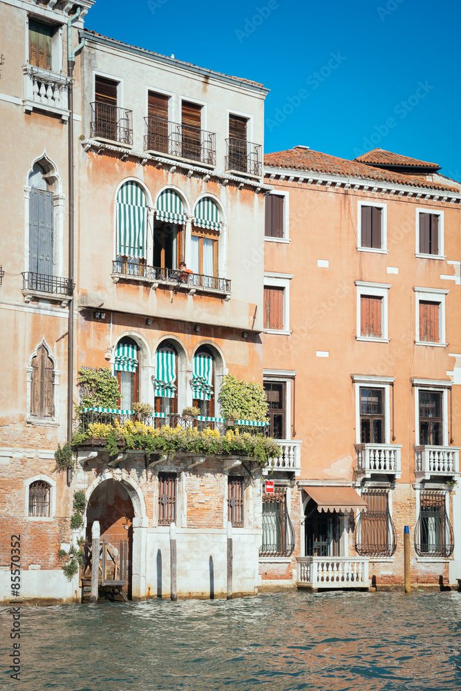 Beautiful facade of typical merchant house on Grand canal, Venice