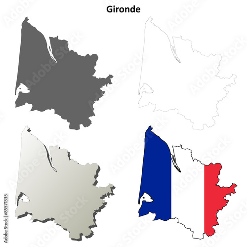 Gironde (Aquitaine) outline map set photo