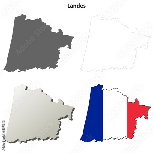 Landes (Aquitaine) outline map set photo