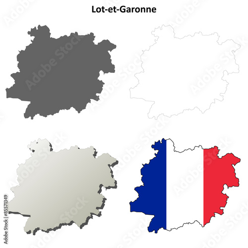 Lot-et-Garonne (Aquitaine) outline map set photo