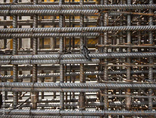 Steel reinforcement on construction site. Formwork used on construction sites for concrete layering.