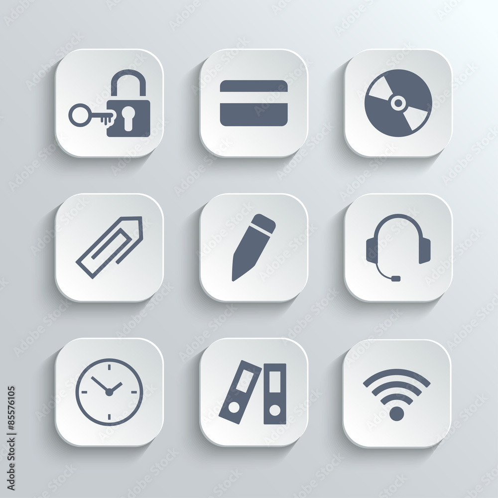Office icons set - vector white app buttons Office icons set - vector white app buttons