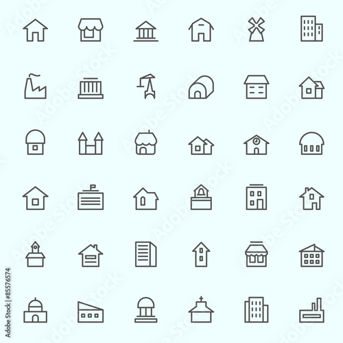 Houses icons, simple and thin line design