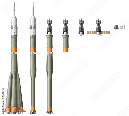 Space rocket with spaceship Soyuz photo