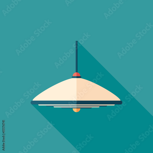 Pendant lamp flat square icon with long shadows.