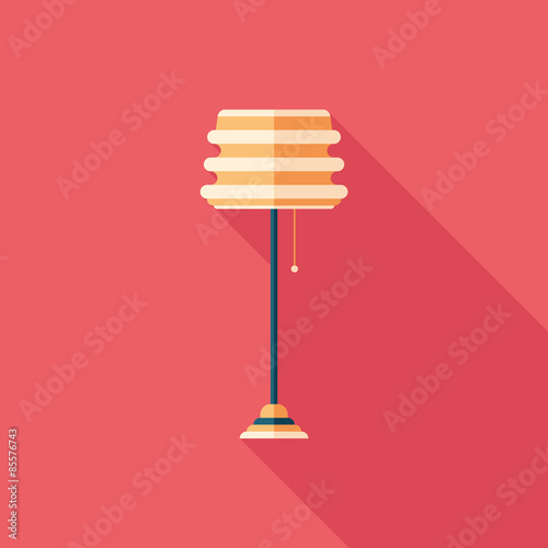 Floor lamp flat square icon with long shadows.