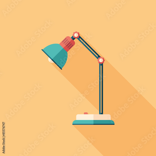 Desk lamp flat square icon with long shadows.