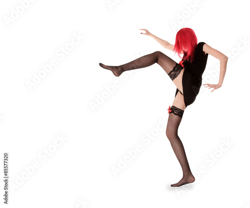 picture of red hair woman in black stockings