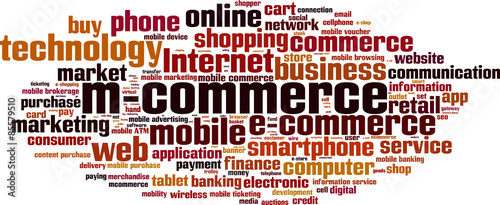 Mobile commerce word cloud concept. Vector illustration