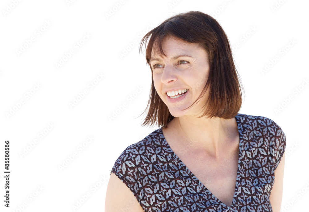 Smiling middle aged woman isolated on white background Smiling middle aged woman isolated on white background