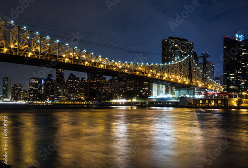 New York by night  Queensboro Bridge  East River and Manhattan