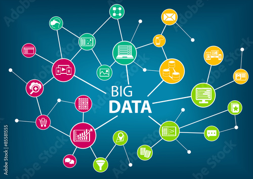 Big data and analytics concept. Connected devices and information 