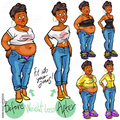 Young woman before and after weight loss.