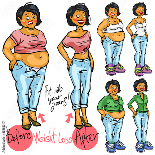 Young woman before and after weight loss.