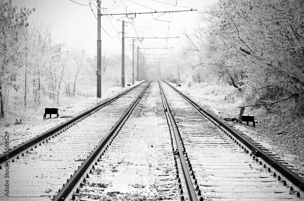 Urban Railroad at winter day