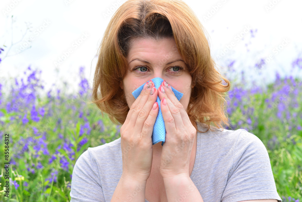 adult woman with allergies on the Meadow adult woman with allergies on the Meadow