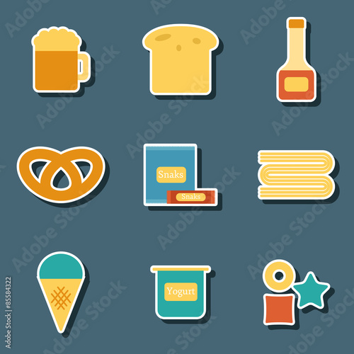 Set of flat colorful stickers with allergic gluten products