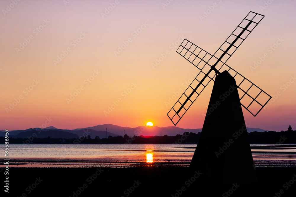 Windmill on twilight time