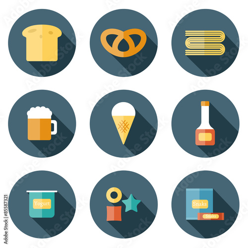 Set of flat icons with allergic gluten products: bread, pastry