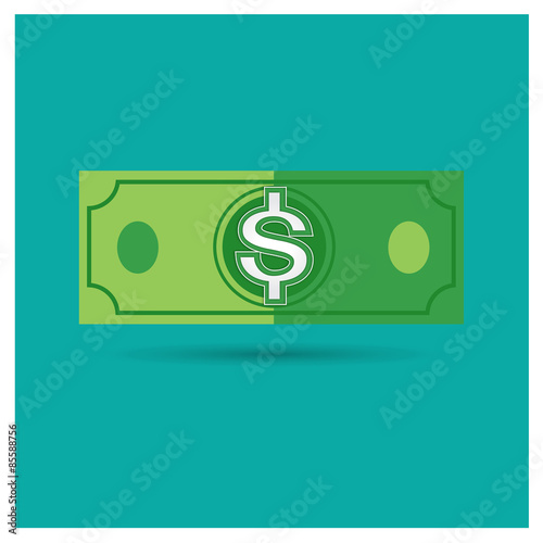 dollar green vector money icon illustration business on blue bac