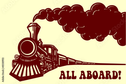 Wallpaper Mural All aboard! Vintage steam train locomotive with smoke puff isolated vector illus