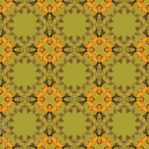 Print Seamless Pattern. Mandala Flowers with green background.